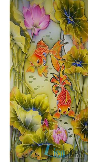 TRANH KÍNH SEN CÁ KHỔ ĐỨNG 01