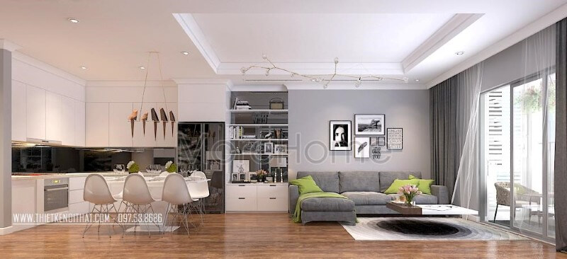 Tủ bếp chữ L được thiết kế hợp lí với phần bếp nấu và khu vực xơ chế rửa thực phẩm, thuận tiện hơn trong quá trình nấu nướng, dọn dẹp Tủ bếp hiện đại đẹp